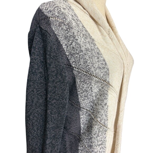 Natural Reflections Open Drape Knit Cotton Beige Black Boho Cardigan Sz M - Picture 5 of 9